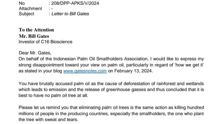 Apkasindo Sends Letter Of Protest To Bill Gates On Palm Oil
